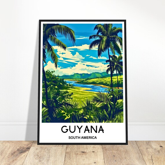 Guyana Travel Print Poster Guyanese Art South America Lover Gift Wall Hanging Home Office Desk Decor Illustration