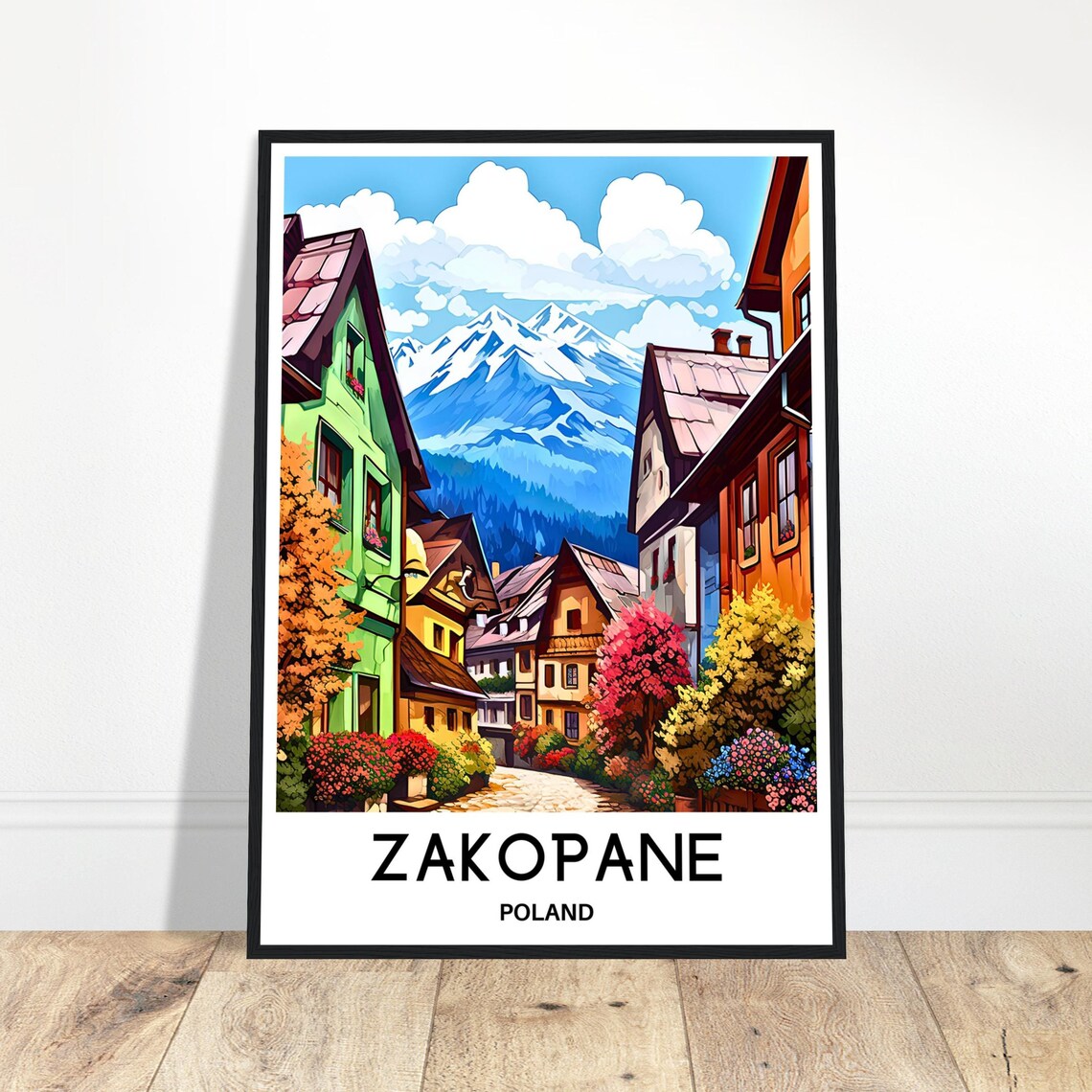 Zakopane Poland Mountain Town Colorful Street Illustration Poster