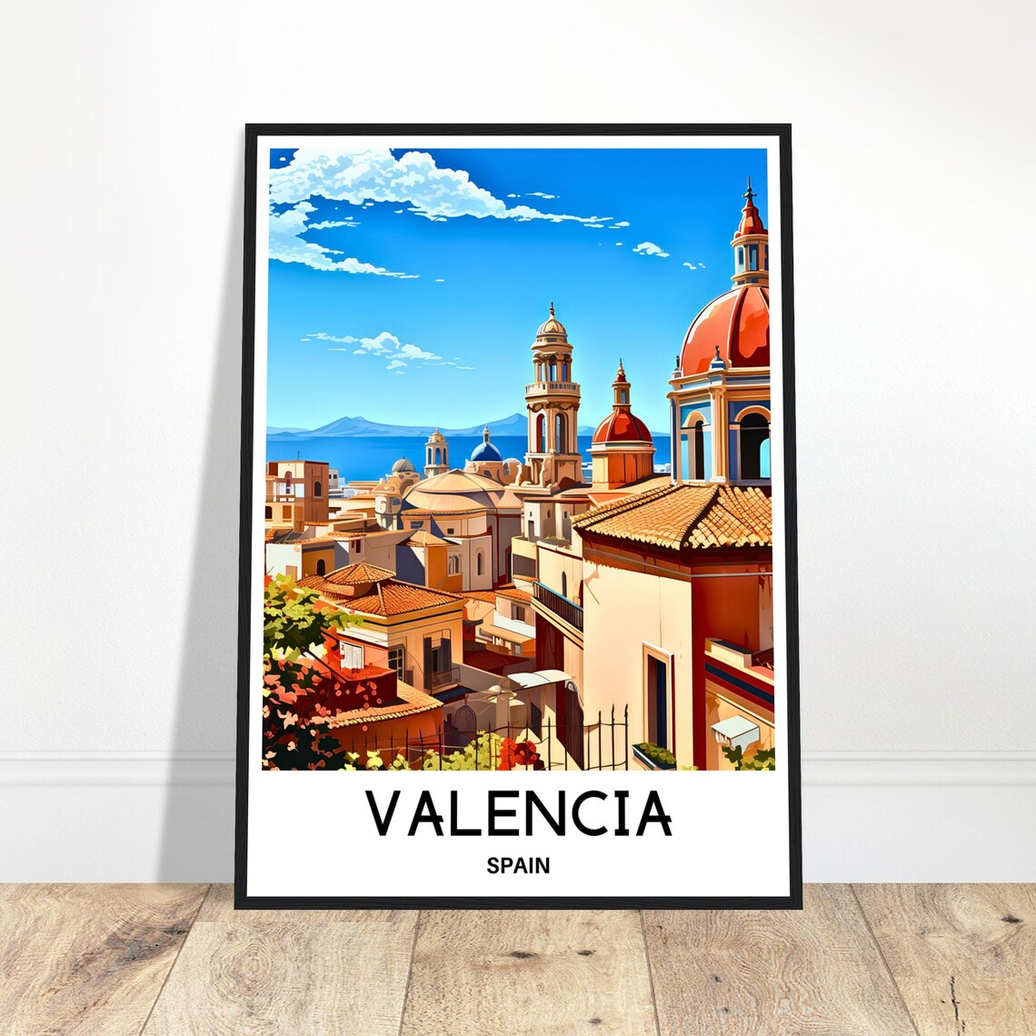 Valencia Spain Old Town Colorful Church Domes Illustration Poster