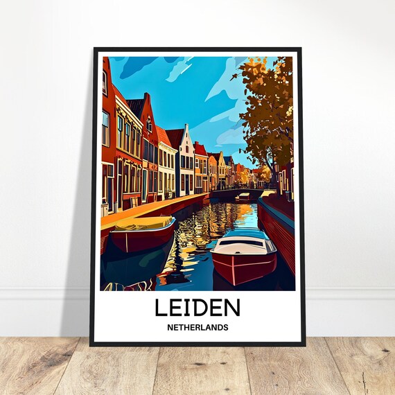 Leiden Travel Print Poster Dutch Art Netherlands Lover Gift Wall Hanging Home Office Desk Decor City Illustration