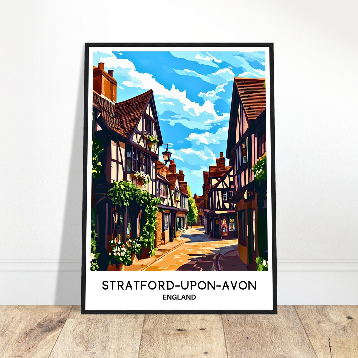 Stratford-upon-Avon Tudor Street Scene England Travel Poster
