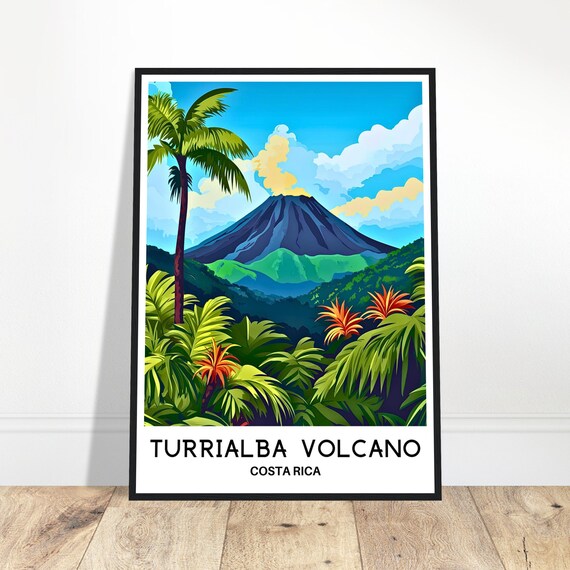 Turrialba Volcano Travel Print Poster Costa Rican Art Rica Lover Gift Wall Hanging Illustration Home Decor