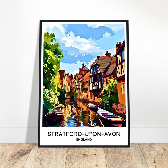 Stratforduponavon Travel Print Poster English Art England Lover Gift Wall Hanging Illustration Home Office Room Desk Decor