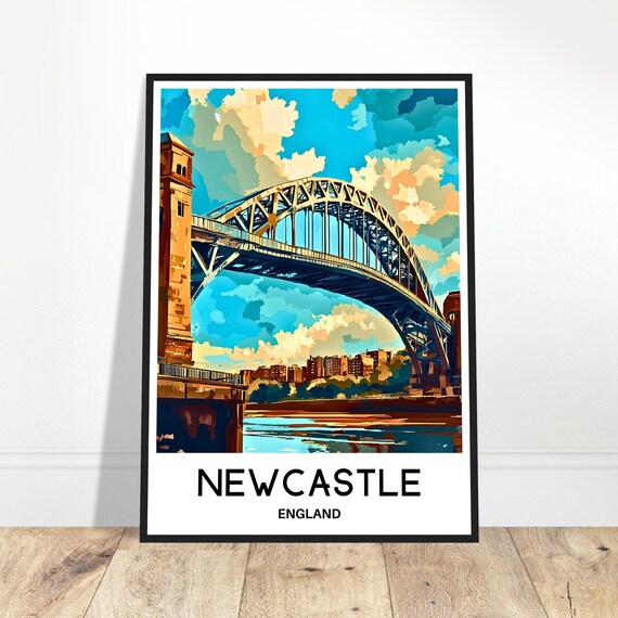 Newcastle Travel Print Bridge Poster English Art England Lover Gift Wall Hanging Home Office Decor Illustration