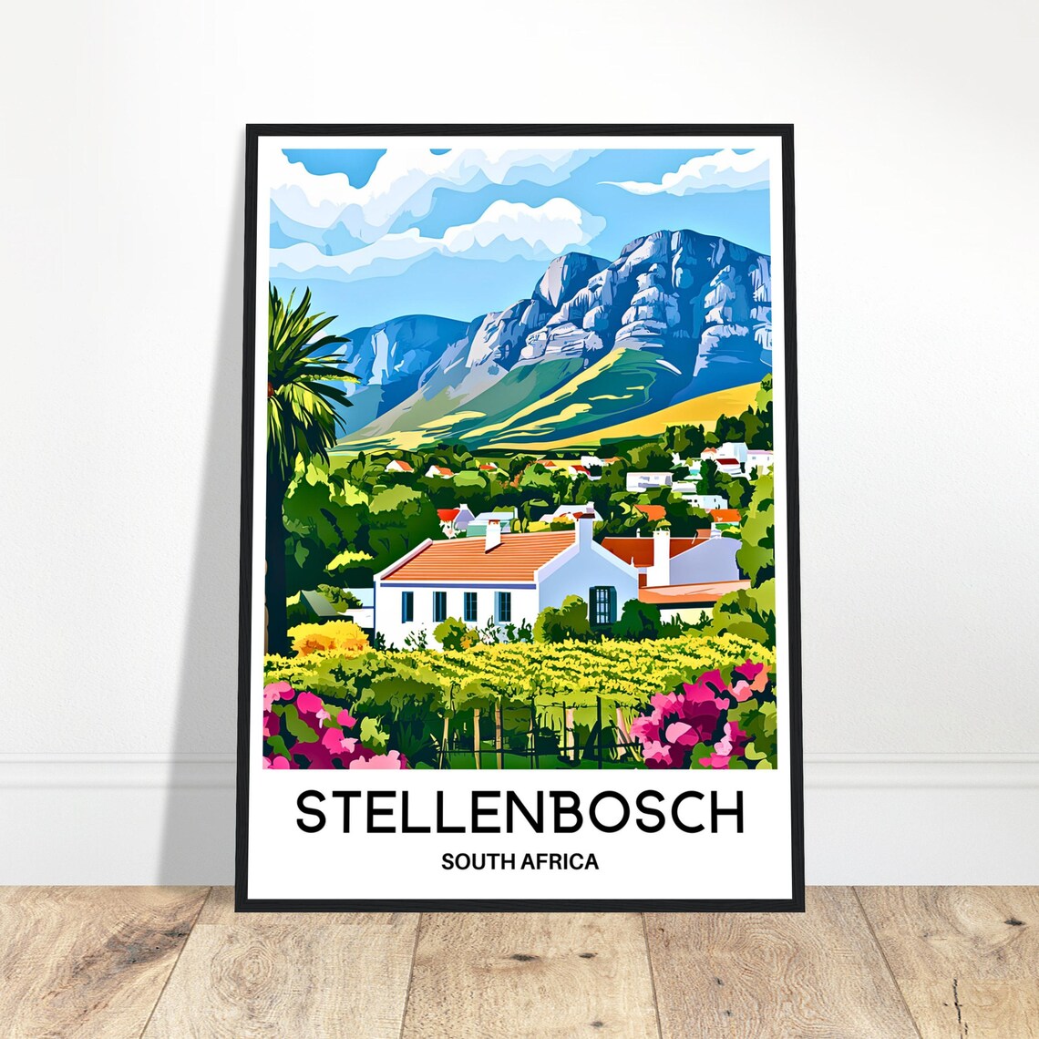 Stellenbosch South Africa Vineyard Mountains Winelands Travel Poster