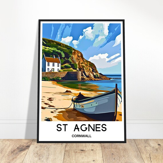 St Agnes Travel Print Cornwall Poster English Art England Lover Gift Wall Hanging Town Illustration Home Office Decor