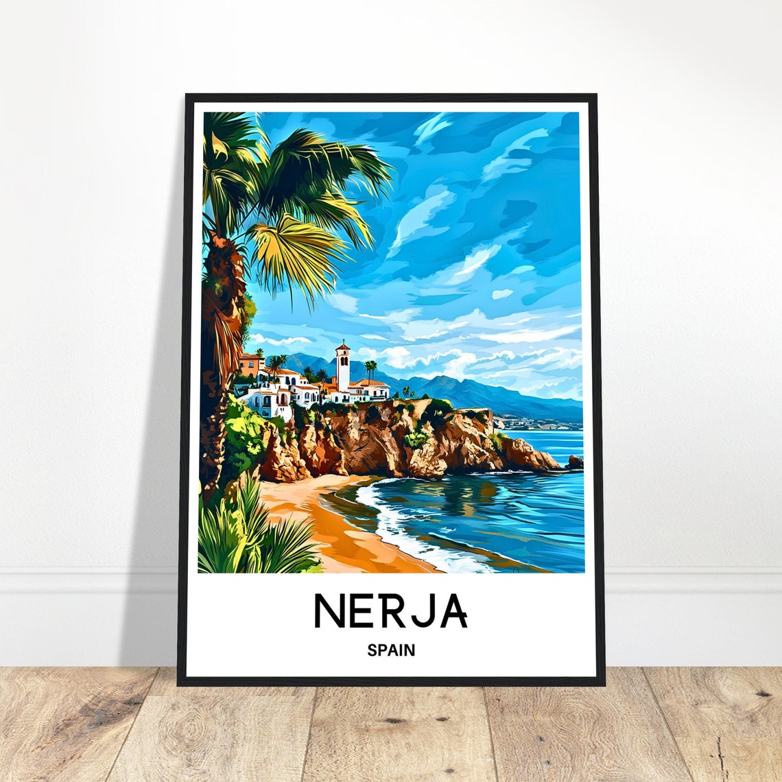 Nerja Spain Cliffside Beach Palms Mediterranean Coast Poster