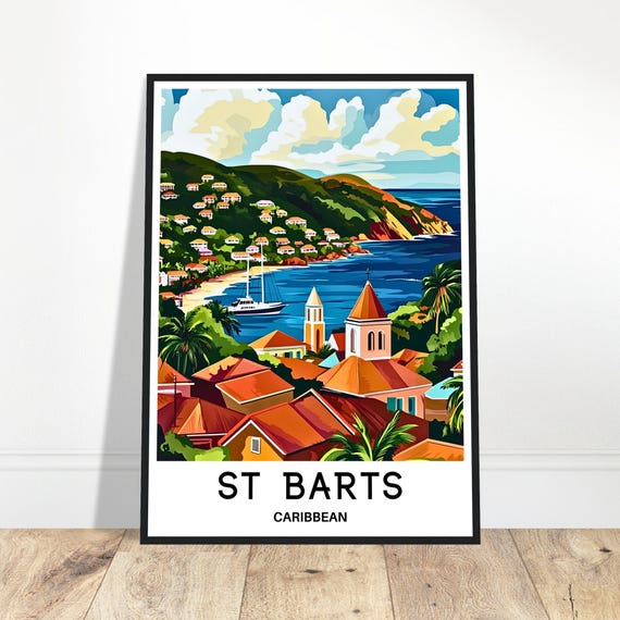 St Barts Travel Print Saint Barthelemy Poster Caribbean Art Lover Gift Wall Hanging Illustration Home Office Room Decor
