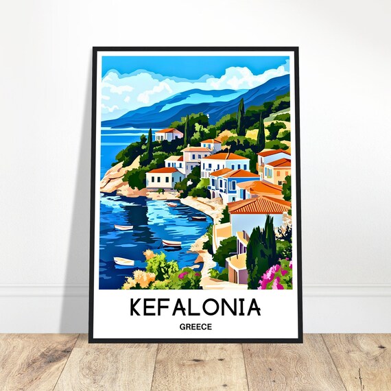 Kefalonia Travel Print Poster Greek Art Lover Gift Hanging Wall Home Office Desk Decor Cephalonia Island Illustration
