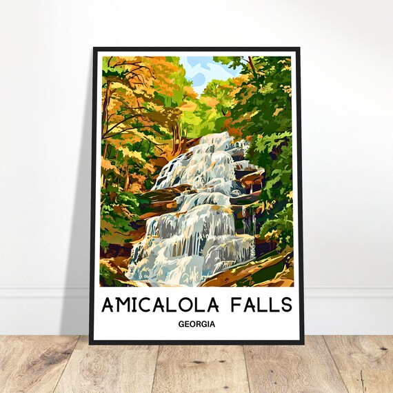 Amicalola Falls Georgia Waterfall Autumn Illustration Travel Poster