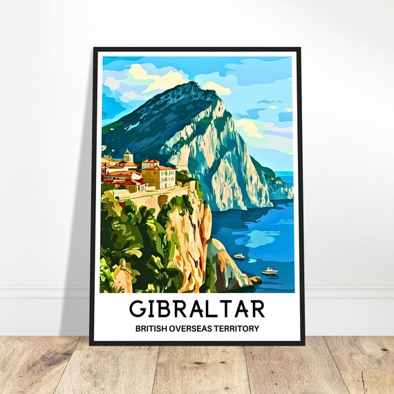 Gibraltar Travel Print Poster British Overseas Territory Gift Wall Hanging Art Home Office Room Decor Illustration