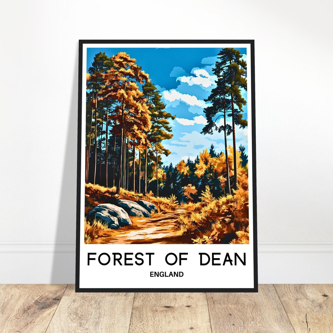 Forest Of Dean Autumn Pine Woods Golden Path England Travel Poster
