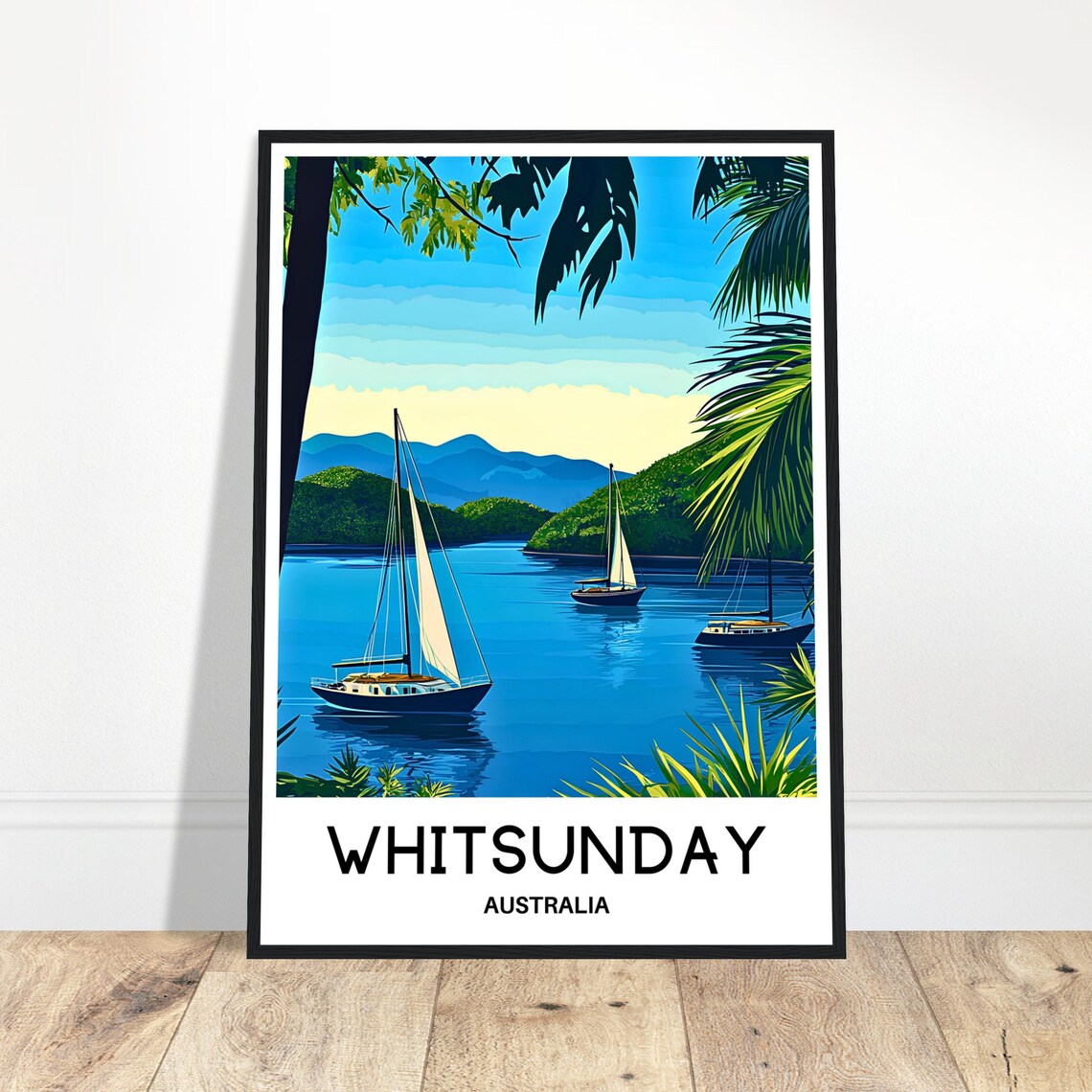 Whitsunday Islands Australia Sailboat Bay Vintage Travel Poster
