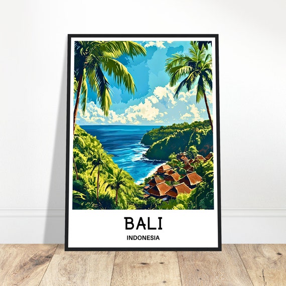 Bali Travel Print Indonesia Poster Indonesian Art Lover Gift Wall Hanging Home Office Decor Province Illustration