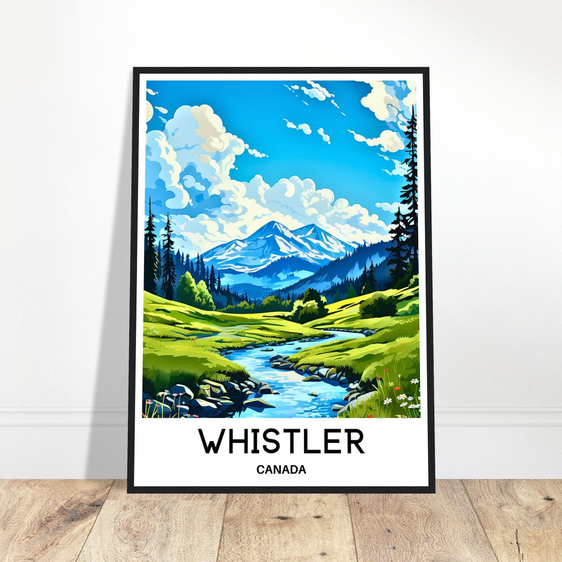 Whistler Canada Colorful Mountain Valley Stream Illustration Poster