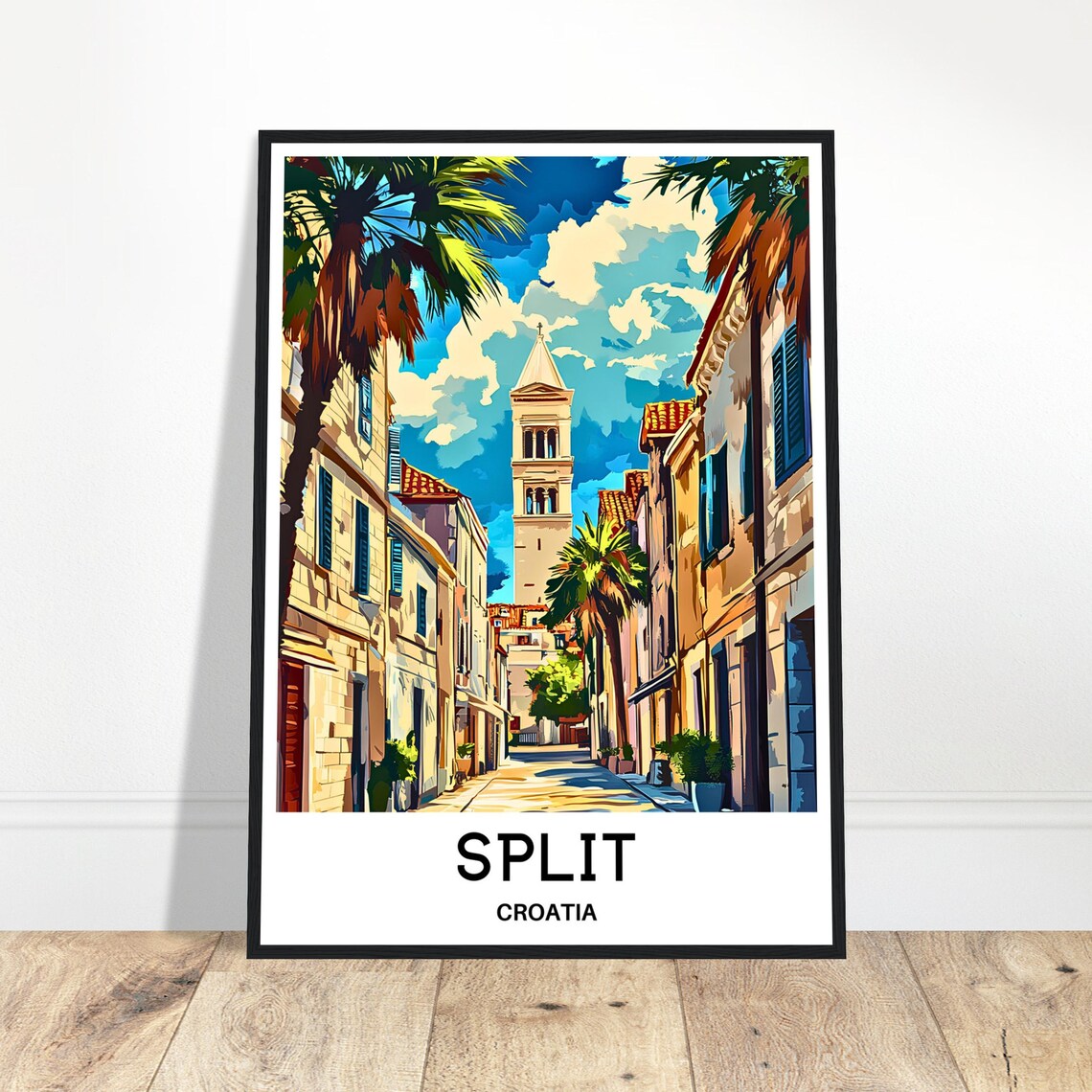 Split Croatia Old Town Street With Historic Bell Tower Travel Poster