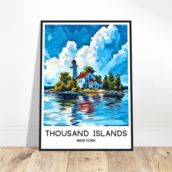 Thousand Islands New York White Lighthouse Island Travel Art Poster