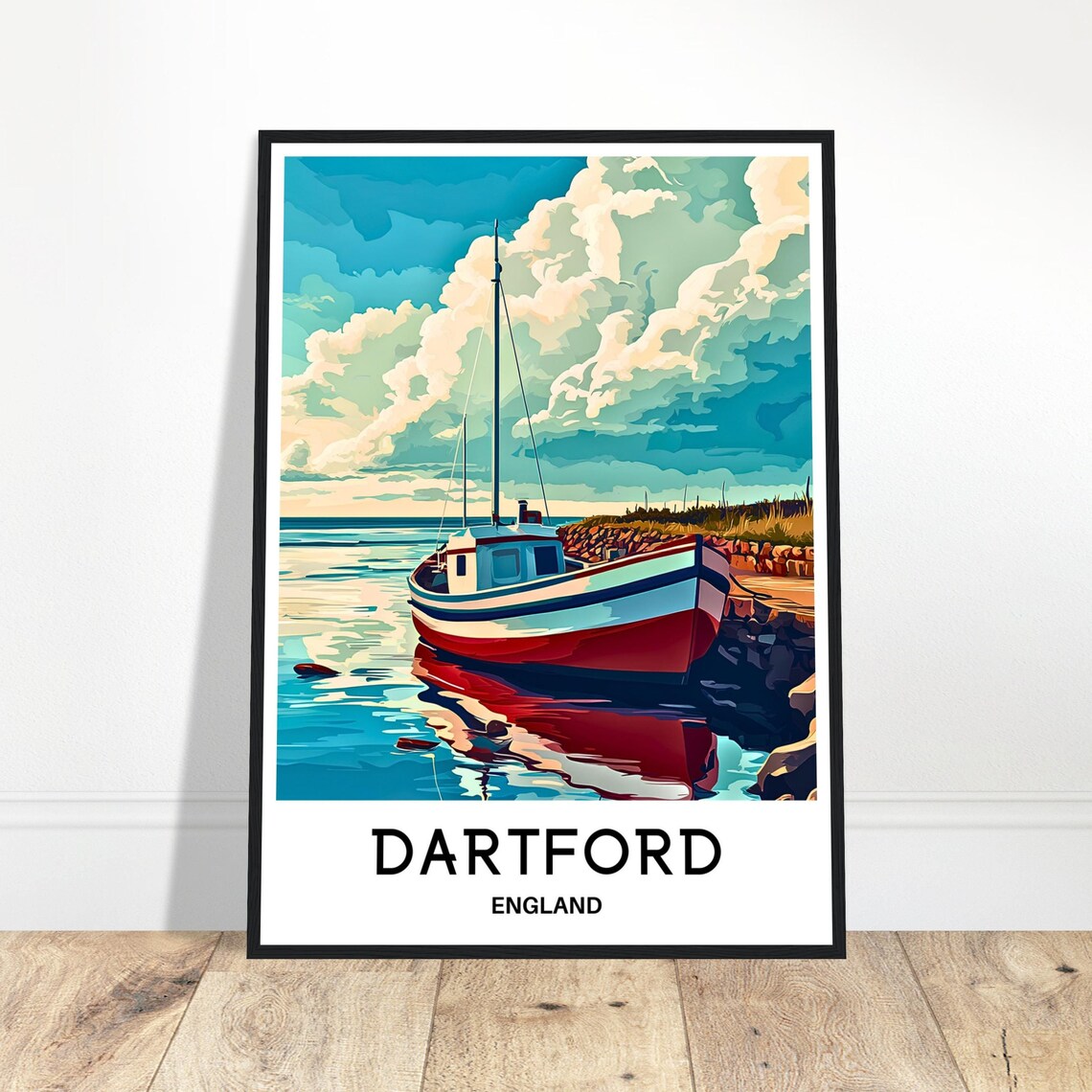 Dartford England Harbour Fishing Boat Vintage Travel Style Art Poster