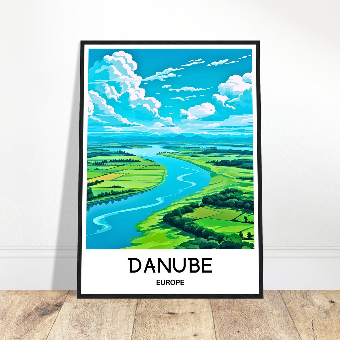 Danube River Winding Through Green Valley Europe Travel Poster