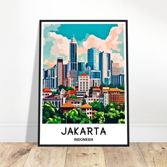 Jakarta Travel Print Poster Indonesian Art Indonesia Lover Gift Wall Hanging Illustration Home Office Decor
