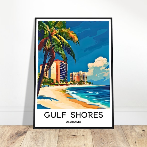Gulf Shores Alabama White Sand Beach Palm Trees Travel Art Poster