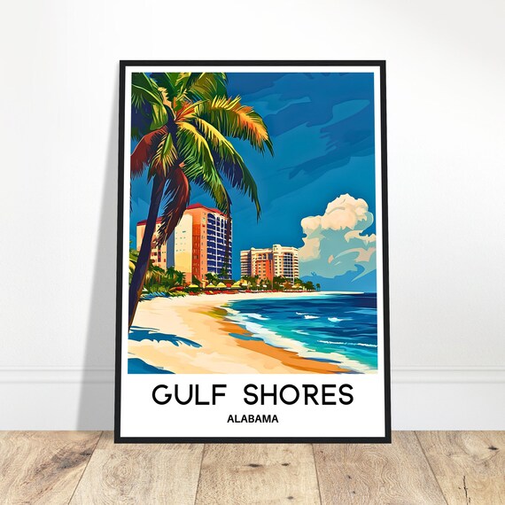 Gulf Shores Travel Print Poster Art Alabama Lover Gift Wall Hanging Illustration Home Office Decor