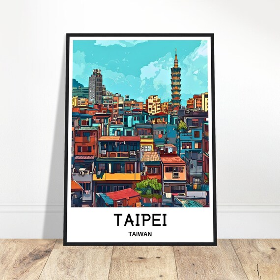 Taipei Travel Print Poster Asian Art Taiwan Lover Gift Wall Hanging Home Office Room Decor City Illustration