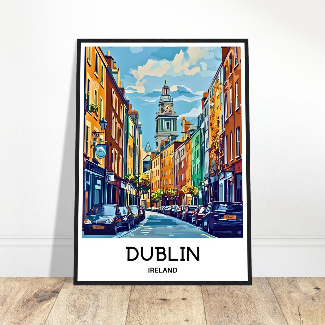Dublin Ireland Colorful Historic Street Travel Illustration Poster