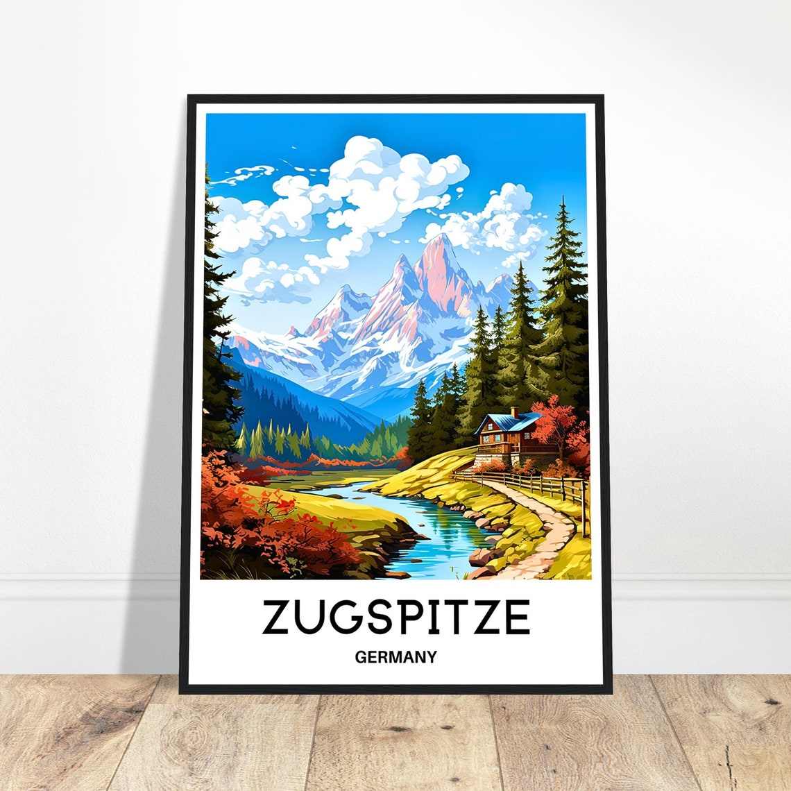 Zugspitze Germany Autumn Alpine Peak Cozy Cabin Scene Poster