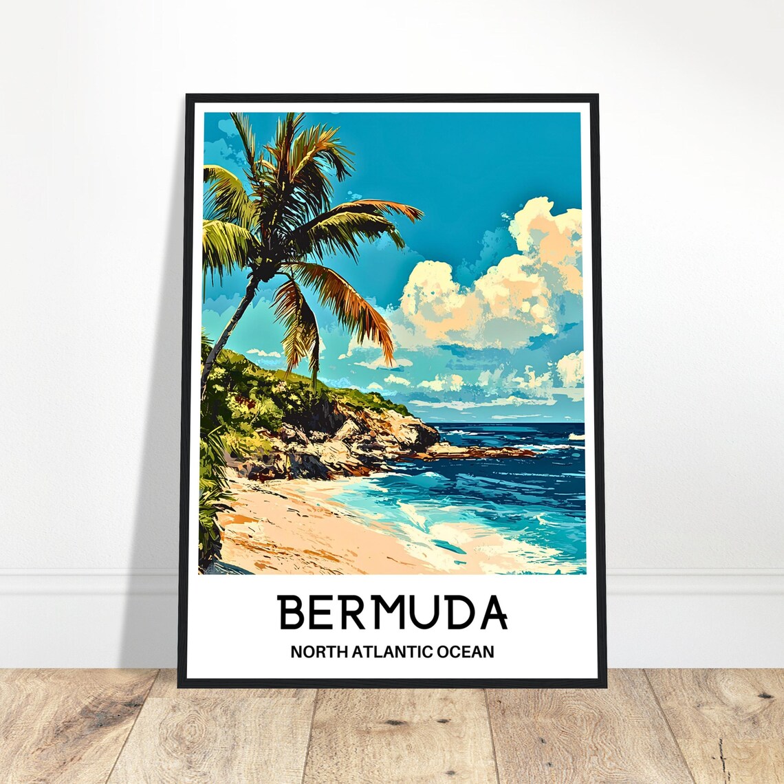Bermuda Palm Beach Turquoise Ocean Tropical Island Travel Poster