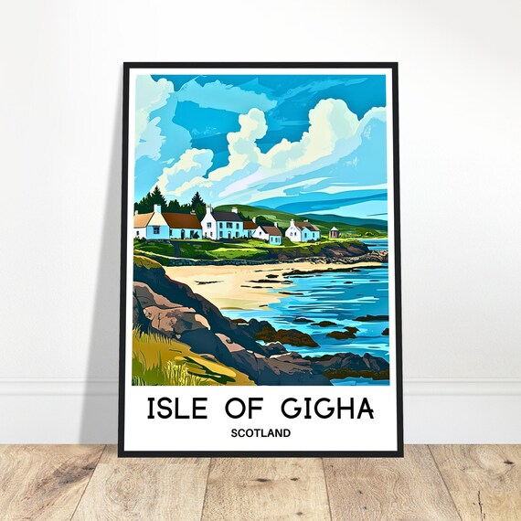 Isle Of Gigha Travel Print Poster Scottish Art Scotland Lover Gift Wall Hanging Illustration Home Office Room Desk Decor
