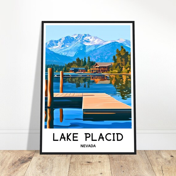 Lake Placid Travel Print Poster Art Nevada Lover Gift Wall Hanging Home Office Decor Illustration
