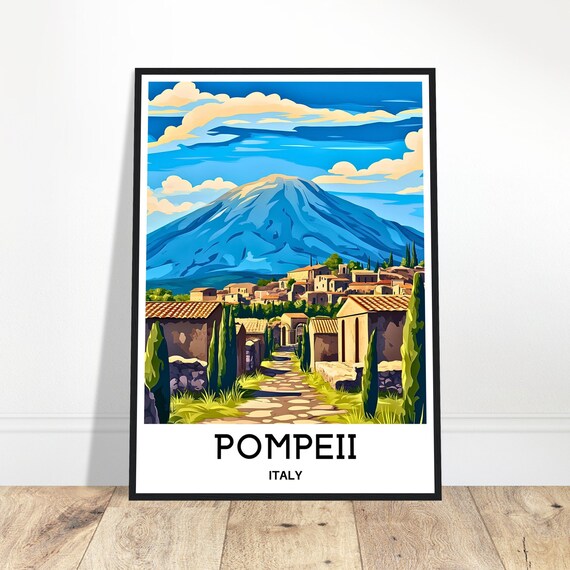 Pompeii Travel Print Poster Italian Art Italy Lover Gift Wall Hanging Home Office Desk Room Decor City Illustration