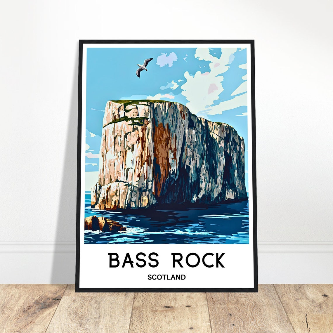 Bass Rock Travel Print Bass Rock Poster Scottish Art Print Scotland Lover Gift Wall Hanging Bass Rock Island Illustration Home Office Decor