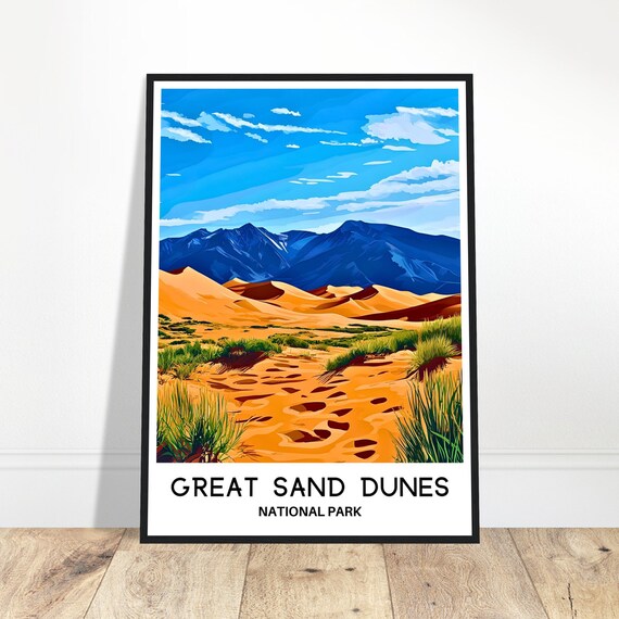 Great Sand Dunes National Park Travel Print Poster Art Colorado Lover Gift Wall Hanging Illustration