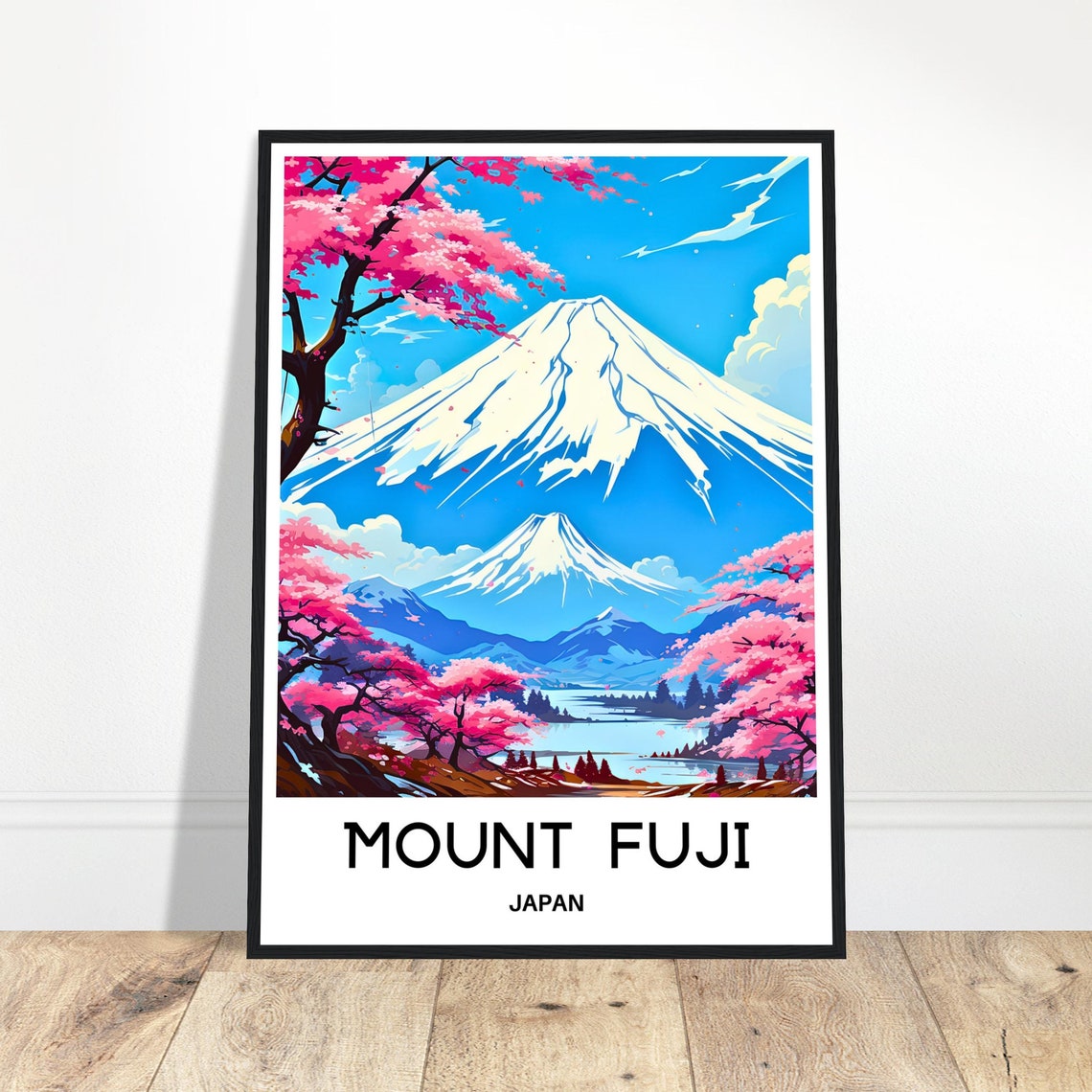 Mount Fuji Japan Cherry Blossom Spring Vintage Travel Poster