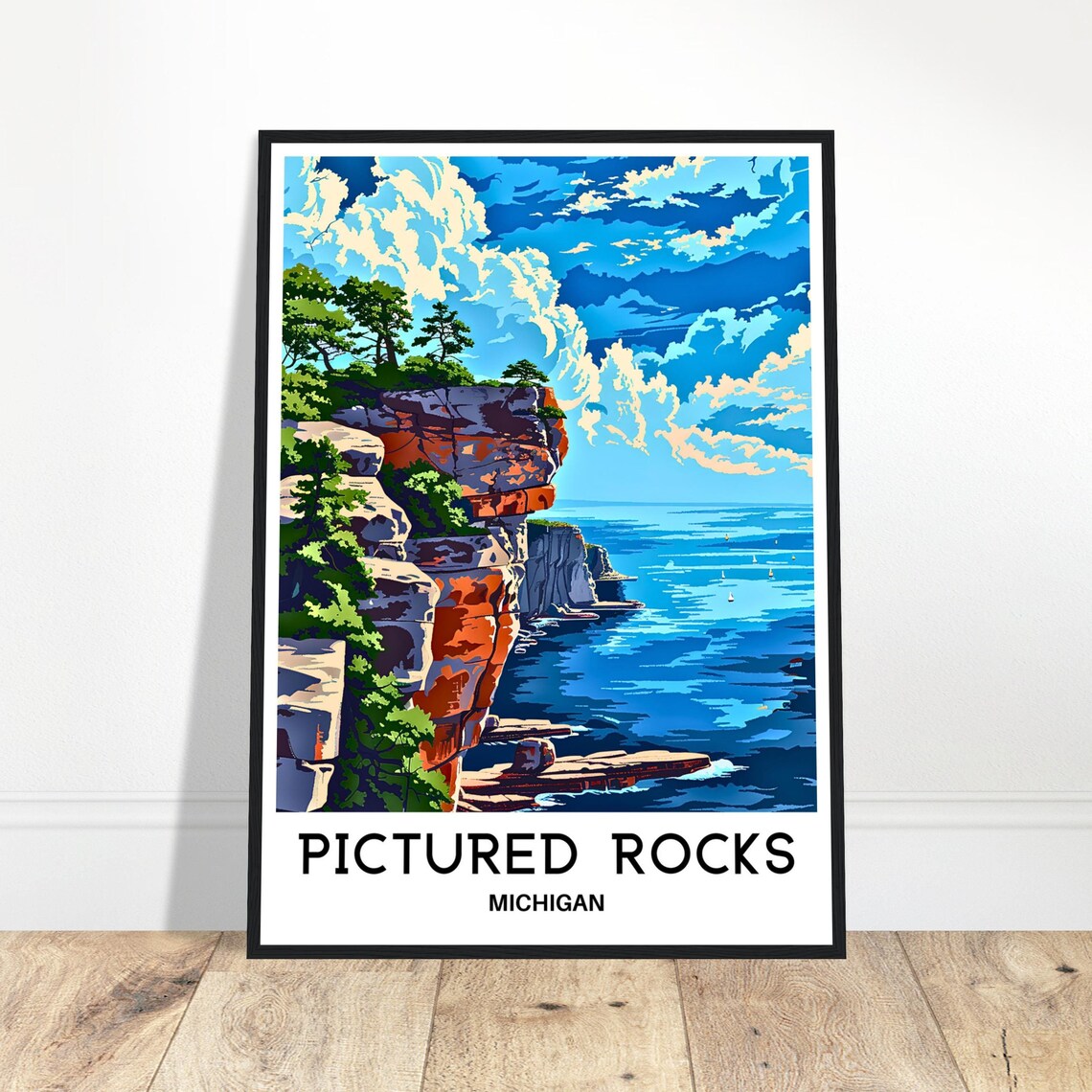Pictured Rocks Michigan Sandstone Cliffs Vintage Travel Poster