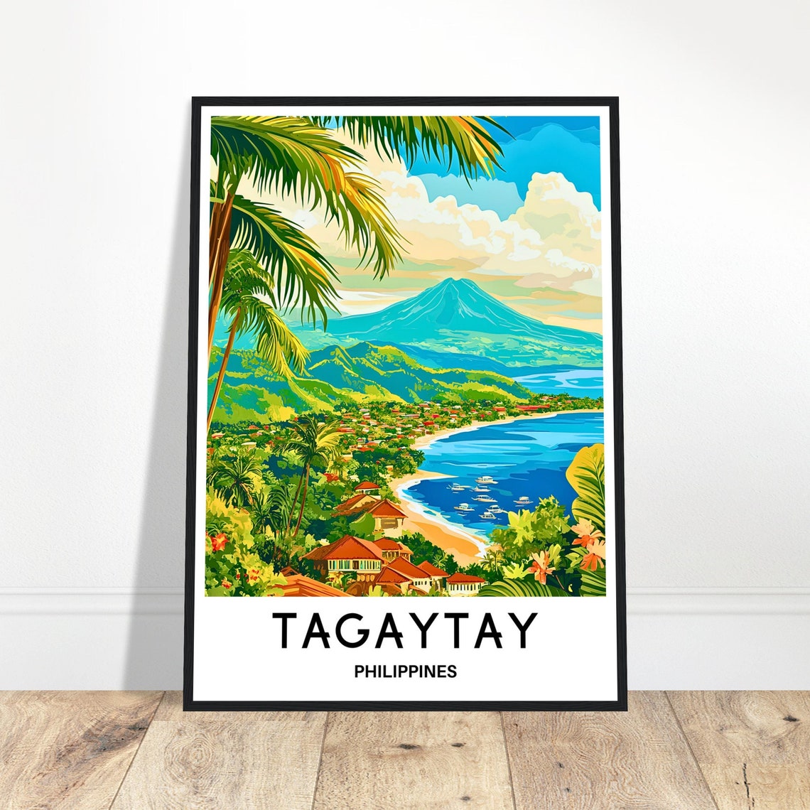 Tagaytay Philippines Taal Volcano Bay Tropical Travel Poster