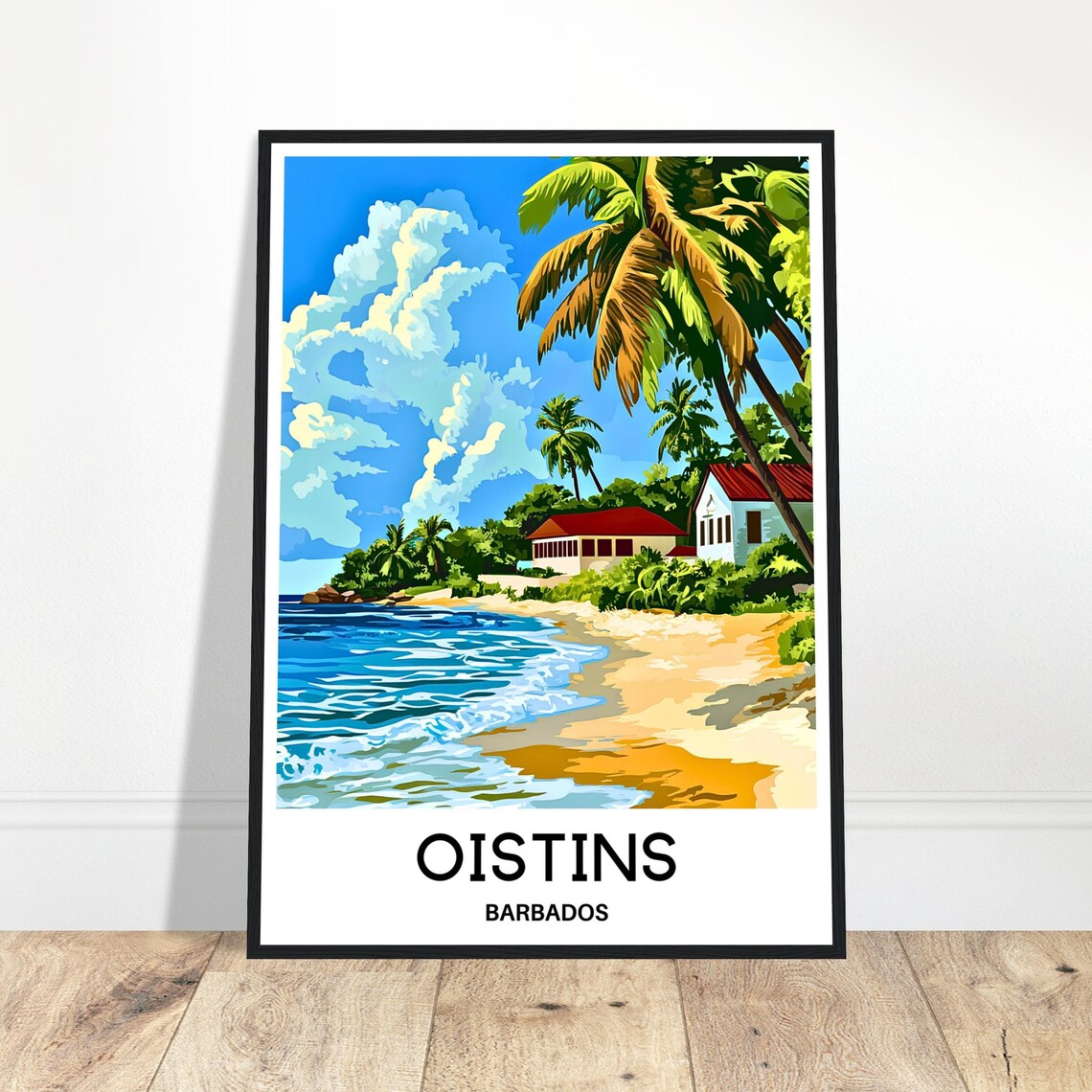 Oistins Barbados Palm Beach Tropical Illustration Travel Poster
