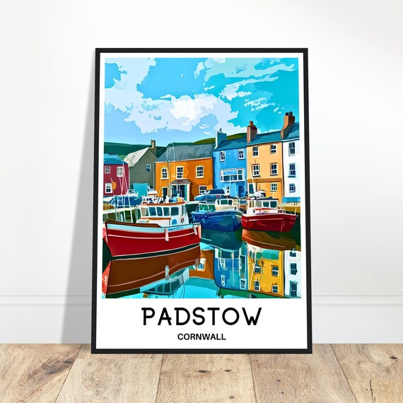 Padstow Travel Print Poster English Art England Lover Gift Wall Hanging Home Office Desk Decor Cornwall Illustration