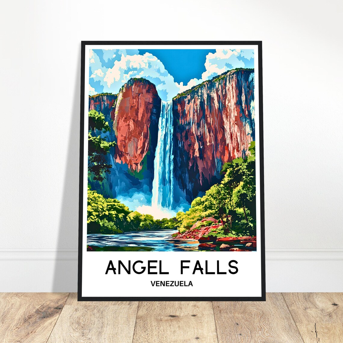 Angel Falls Venezuela Towering Waterfall Red Cliffs Travel Poster