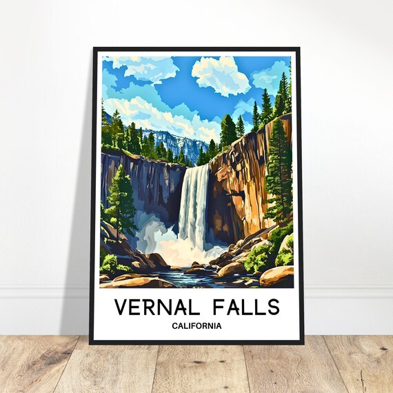 Vernal Falls Travel Print Poster Art Lover Gift Wall Hanging Illustration Home Office Room Desk Decor