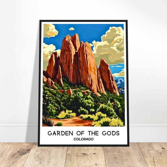 Garden Of The Gods Travel Print National Park Poster Art America Lover Gift Wall Hanging Home Decor Colorado Illustration