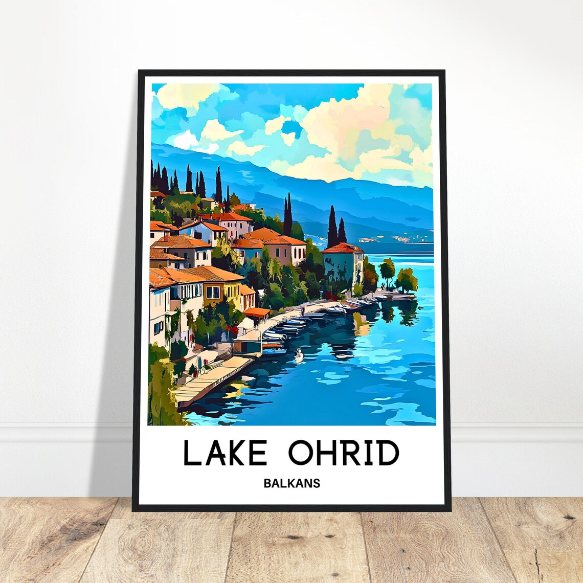 Lake Ohrid Balkans Lakeside Old Town Waterfront Travel Poster