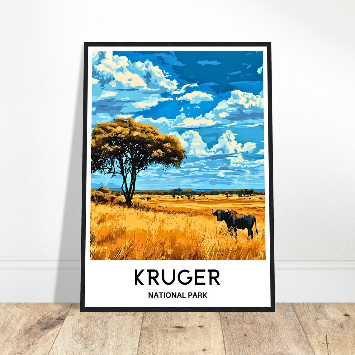 Kruger National Park Buffalo Safari Sunset Vintage Travel Art Poster