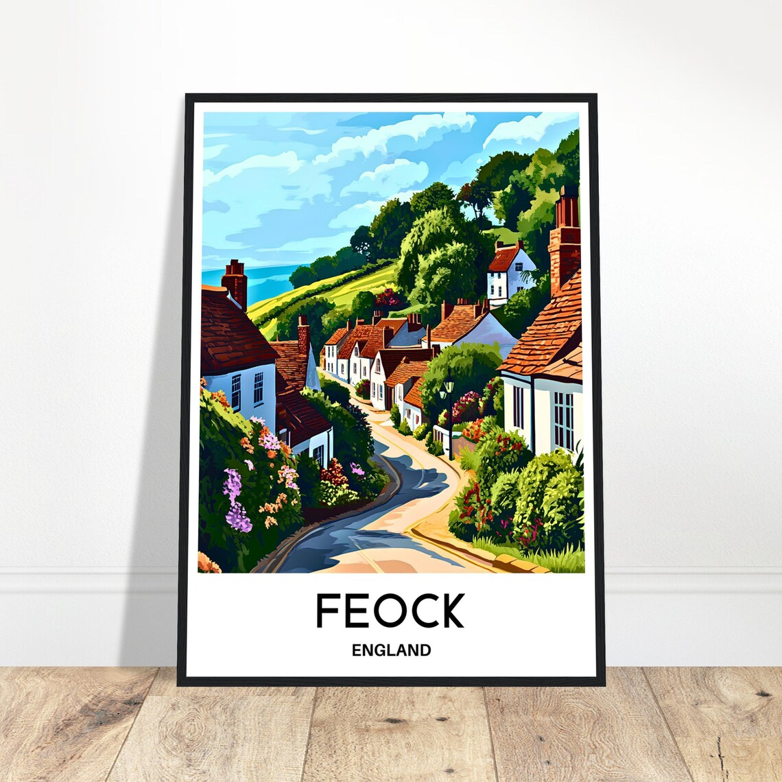 Feock Cornwall Coastal Village Flower Lane England Travel Poster