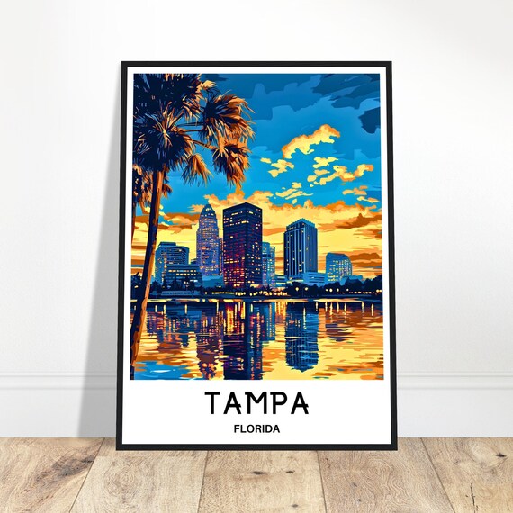 Tampa Travel Print Poster Art America Lover Gift Florida Wall Hanging Home Office Desk Decor Illustration