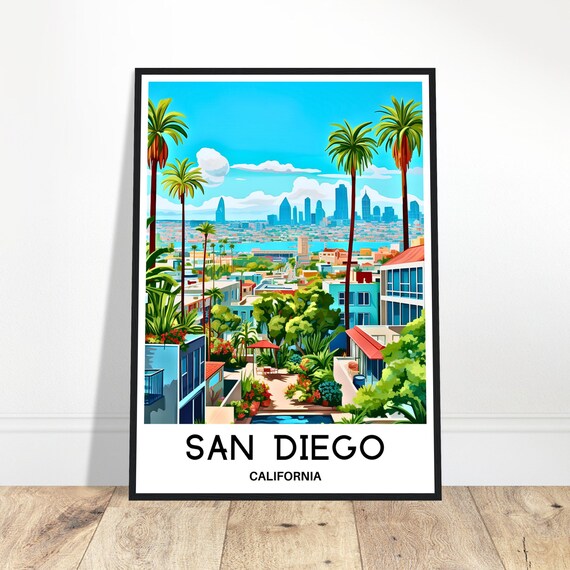 San Diego Travel Print Poster Art America Lover Gift Wall Hanging Home Office Desk Decor Illustration
