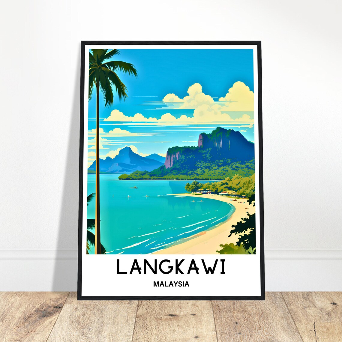 Langkawi Malaysia Turquoise Beach Palm Paradise Illustration Poster