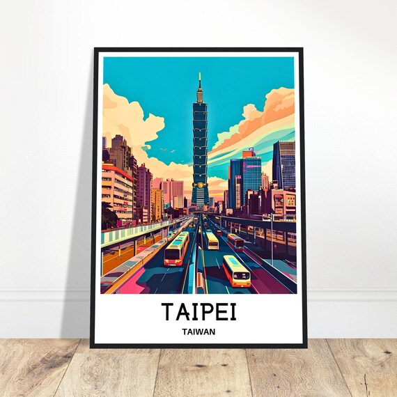 Taipei Travel Print Poster Asian Art Taiwan Lover Gift Wall Hanging Home Office Room Decor City Illustration